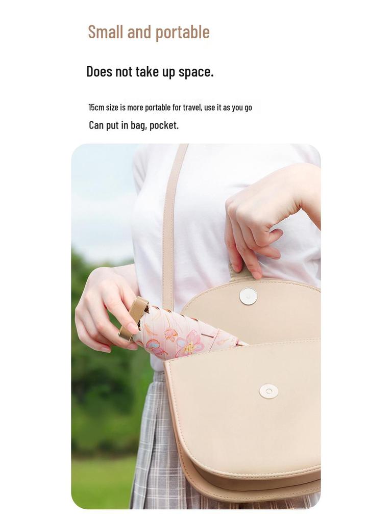 Compact Women's Mini Folding Sun and Rain Umbrella - UV Protection, Dual-Use with Color Glue.