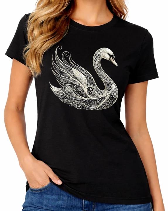 Elegant Swan T-Shirt Artistic Bird Nature Graphic Womens Tee XS