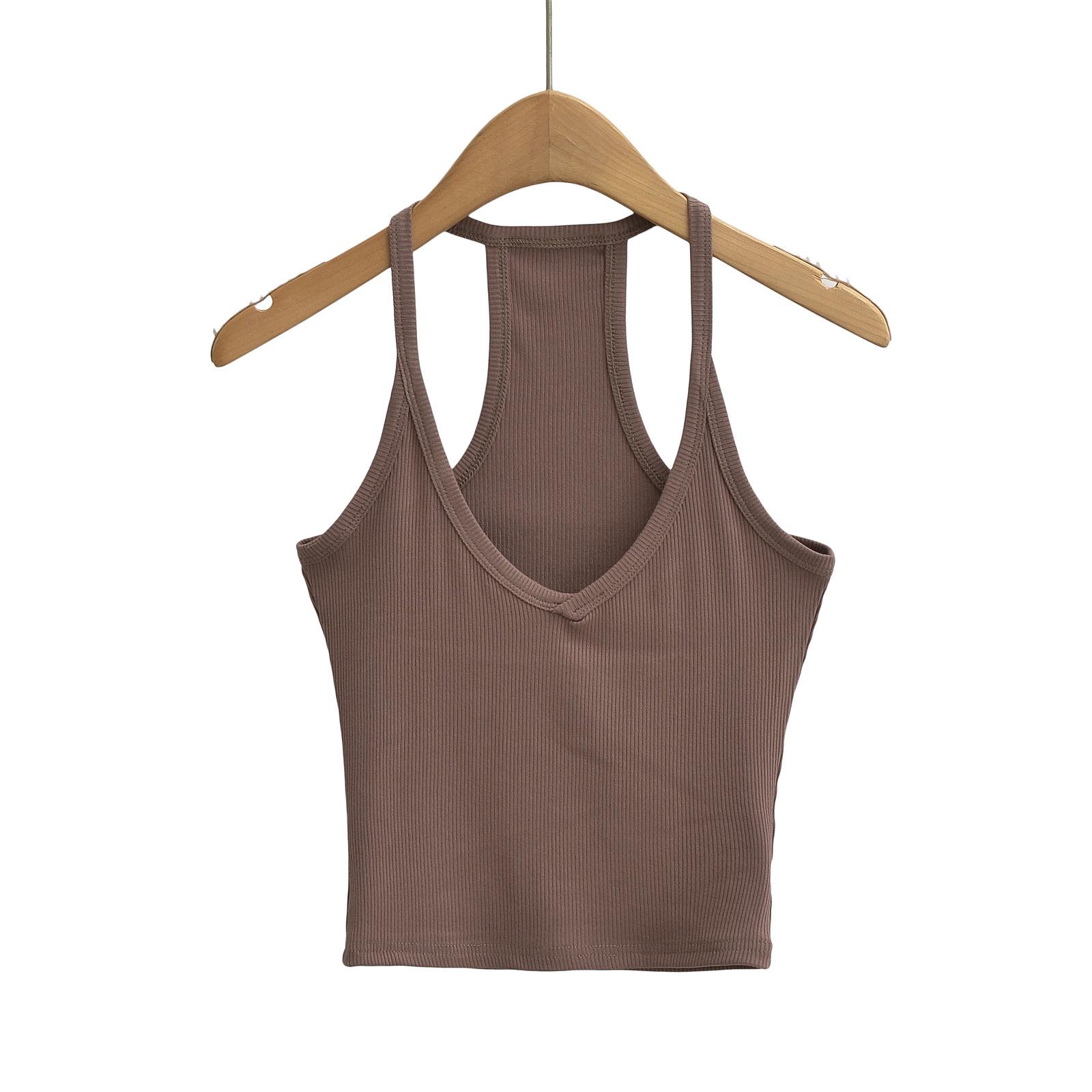 

Острая девушка Сексуальный V-образный вырез Утягивающая майка-топ без спинки для женщин - Летняя рубчатая облегающая. Medium кофейный