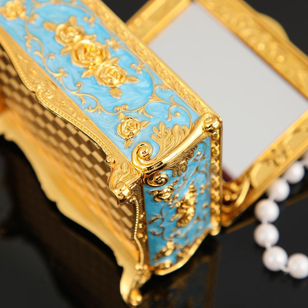 Vintage Enamel Rose Embossed Lockable Jewelry Box-Mini European Style Rectangle Trinket Box Buckle Closure for Rings Necklaces