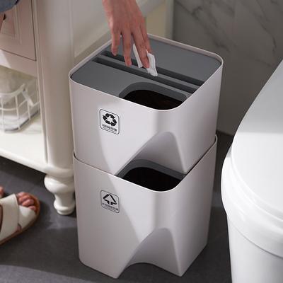 Lixeira empilhável criativa com tampa, lixeira de cozinha, lixeira doméstica de banheiro para lixo seco e molhado, plástico, sala de estar, cesto de papel