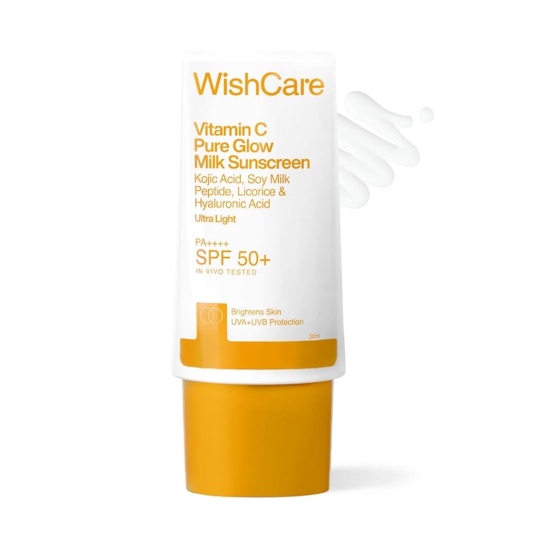 WishCare Vitamin C Pure Glow Milk Sunscreen with SPF 50 PA++++ In-Vivo Tested | Glowing Skin with Broad Spectrum Protection | Ultra Lightweight, Oi