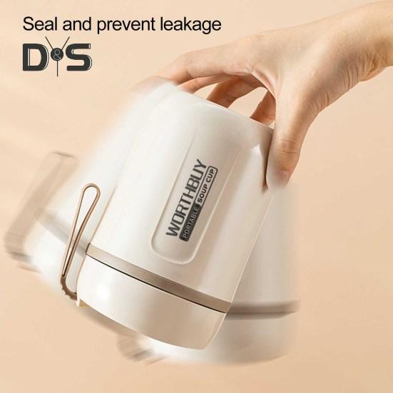 1 Set 480ml Easy To Clean Food Container Good Sealing Useful Built-in Spoon Student Milk Soup Breakfast Cup