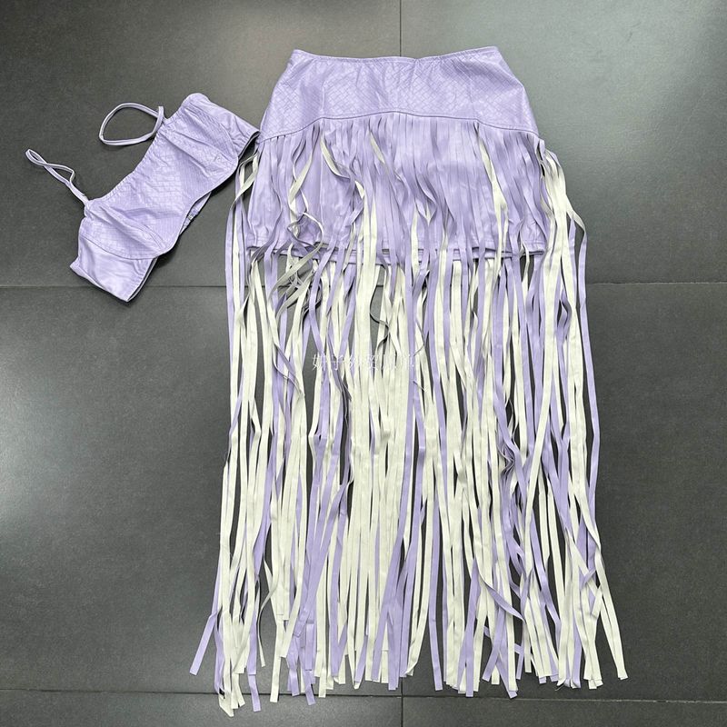 

Old American Order Hot & Delici * Us Sexy Sexy Style PU Leather Tassel Suit Camisole + Skirt Purple Suit L