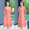 2022 Embroidered Chiffon Cheongsam Hanfu Dress - Summer Ethnic Style for Middle-Aged & Elderly Mothers