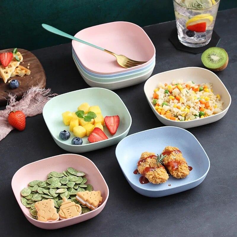 Simple Wheat Pp Plate Dessert Dishes Fruit Bread Dinner Plates Squre Solid Tray Kitchen Household Tablewares Utensils
