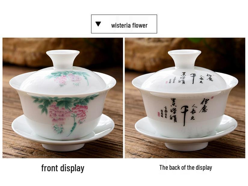 3.4-Inch Blue & White Ceramic Gaiwan Tea Set - 3-Piece, 100ml Capacity