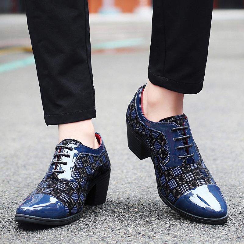Men High Heels Blue Derby Red Wedding Dress Dance Shoes Business Elevator Shoes Black Formal Tuxedo Shoes Large Size