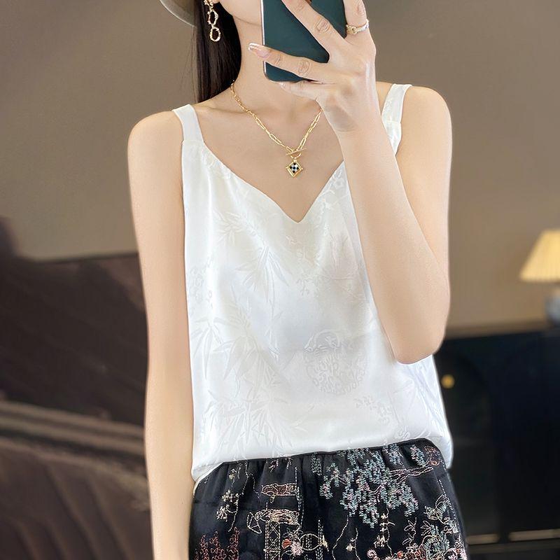 

Silk Satin Summer Camisole Vest - Loose Jacquard Sleeveless Top with Beautiful Back Design for Women S (80-90 jin)