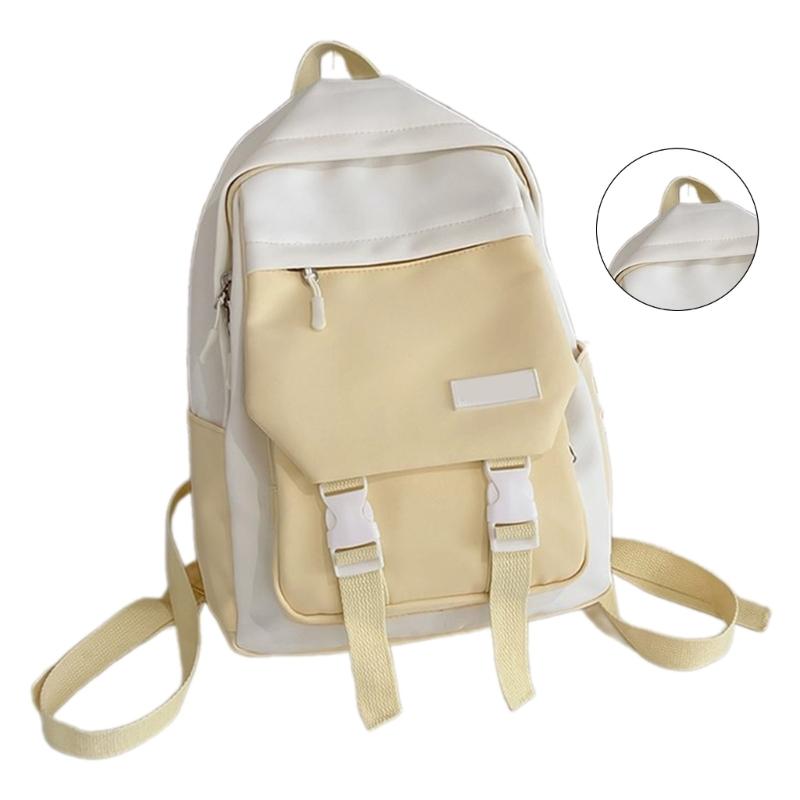 Women Girls Contrasting Color Small Backpack Student Schoolbag Multiple Pockets Nylon Daypack Laptop Bag