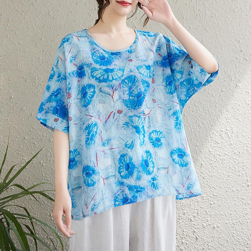 Plus Size Loose Round Neck Summer T-Shirt One Size