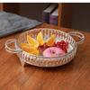 Silver, Circular Fruit Storage Tray, Home Living Room Snack Cake Box, Food Tray with Handle, Metal, Decorative