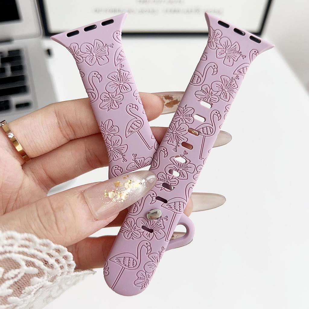 Flamingo-Blumenschnitzsilikon passend für Apple Watch Apple Watch Apple Strap iWatch Sport-Prägearmband