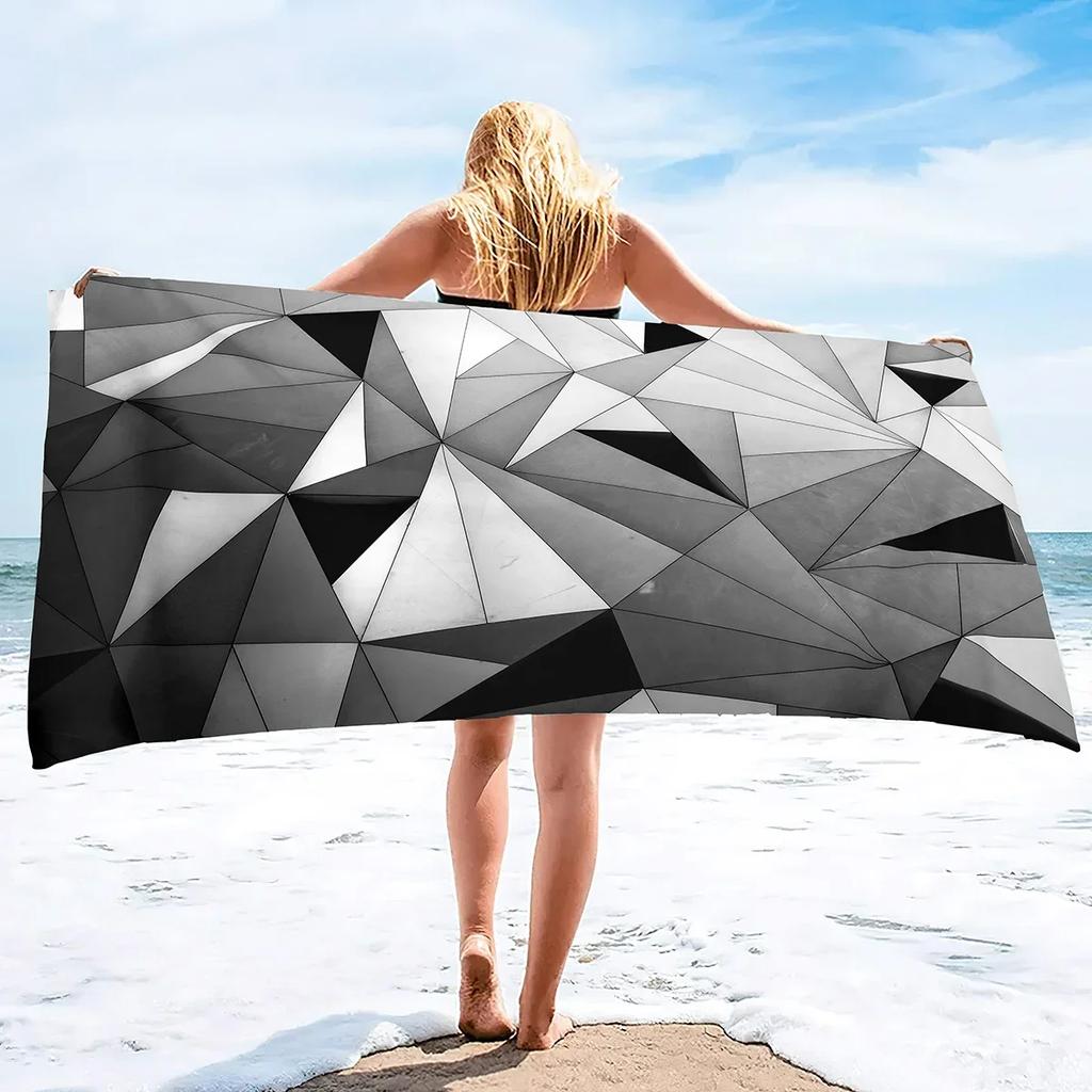 Geometry Marble Bath Towel,Abstract Beach Towel Soft Absorbent Washcloths Quick Dry Towelling,Sandless Lightweight Beach Blanket