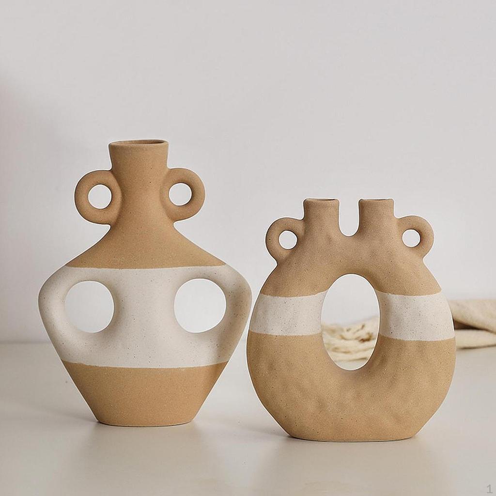 2Pcs Pottery Vase for Flowers Desktop Art Home Flower Arrangement Planter Living Room