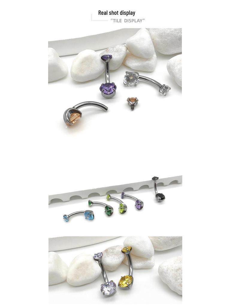 F136 G23 Titanium Zircon Navel Ring with Four-Prong Setting - Super Shiny Body Piercing Jewelry