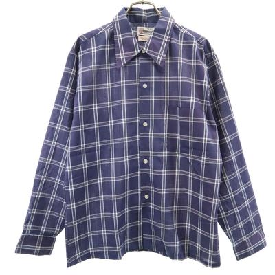 WILSHIRE 70s Vintage Check Pattern Long Sleeve Shirt M Navy Men's Used