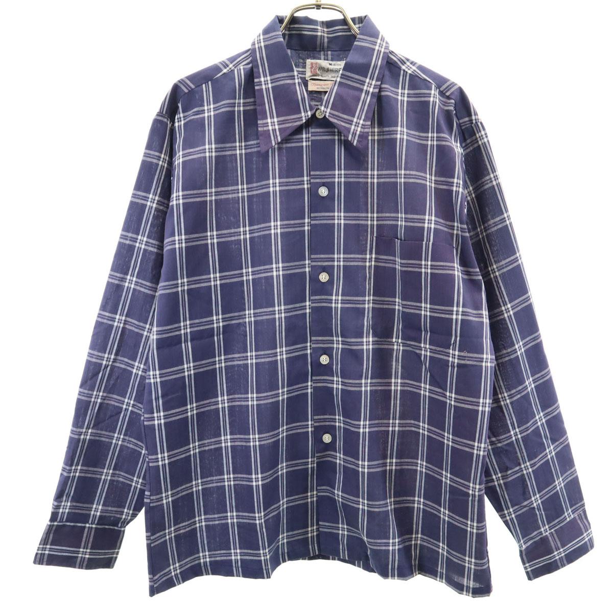 

WILSHIRE винтажная рубашка 70-х годов в клетку с длинным рукавом M темно-синяя мужская б/у
