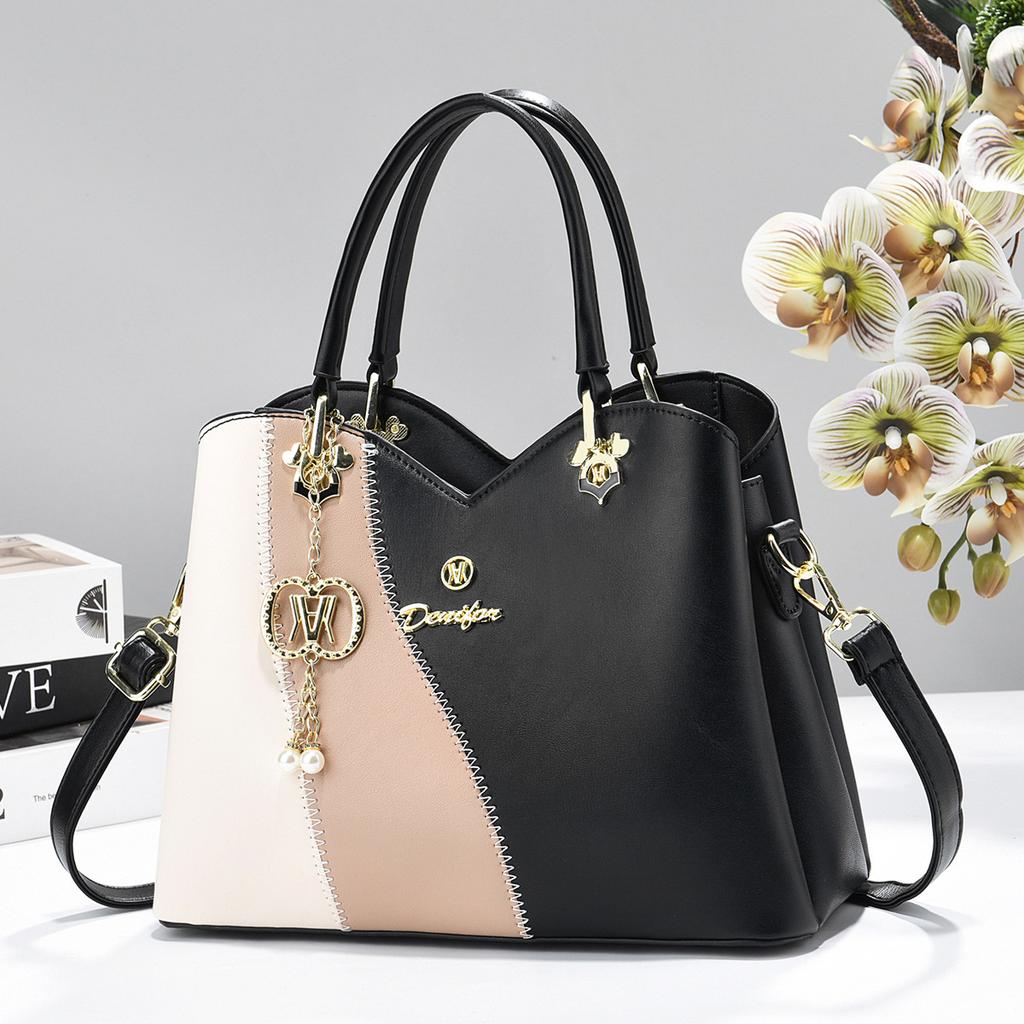 Soft Skin Roomy Daily Handbag For Mature Ladies, Fashion Contrast Color Multiway Shoulder Crossbody Mommy Bag