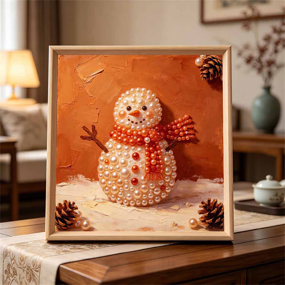DIY Mini Framed Pearl Painting Kit Christmas Snowman 3D Sparkling Bead Art Canvas Relaxing Craft for Desk Decor Gift Ornament Hobby Projects