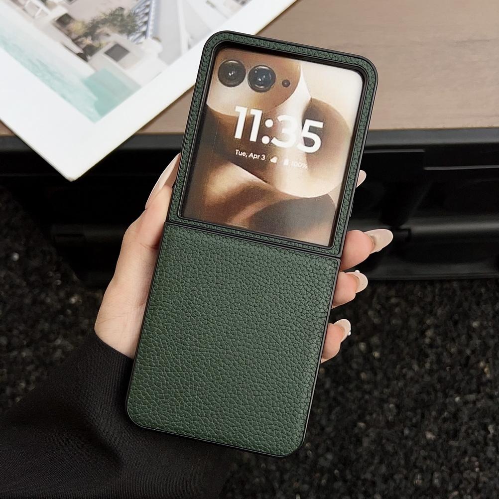Plain Leather Lychee Patterned Case For Moto Razr 60 Ultra Razr60 Motorola razr 50 Ultra razr+ Camera protect Cover