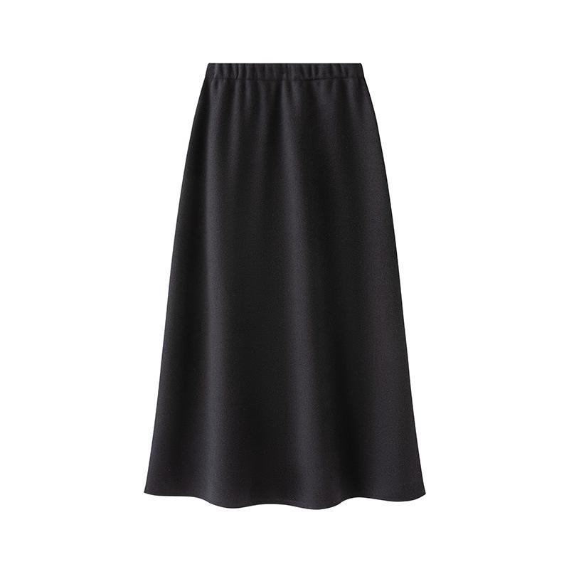 Spring 26 High-End Gray Wool Midi Skirt: High-Waisted, Draped, Elastic Knit Base