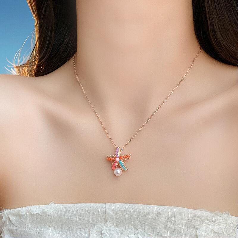 Color starfish pearl necklace fashion light luxury temperament collarbone chain sweet high-end jewelry women