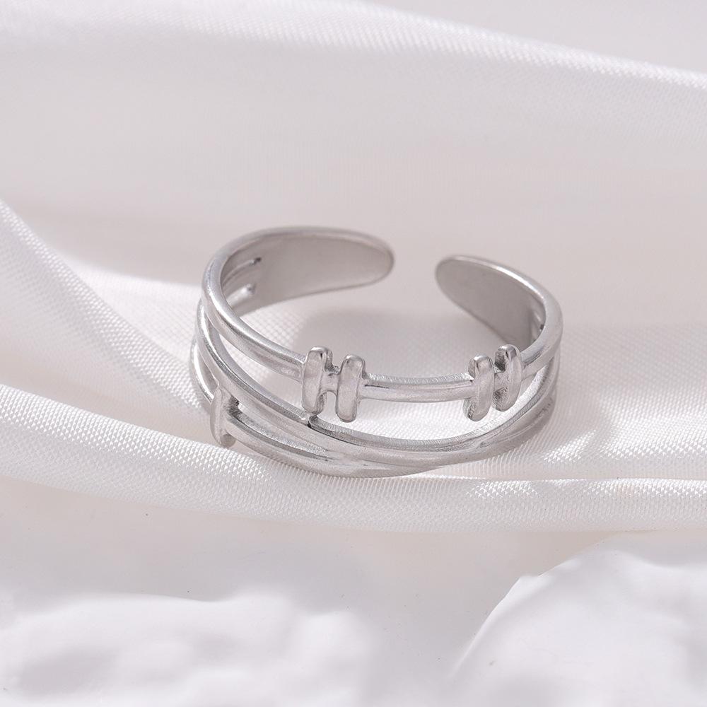 Adjustable Hollow Stainless Steel Geometric Ring for Women