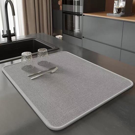 Absorbent Drain Mat for Kitchen Countertop Anti-Slip Dish Drying Pad Oil Resistant Quick Dry Non-Slip Placemat for Utensils Plates