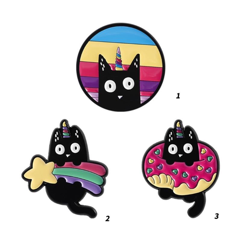 Unique Black Cats With Horn Enamel Pin Fashionable Accessory Animal Themed Gift Pin For Bags Clothes Hats