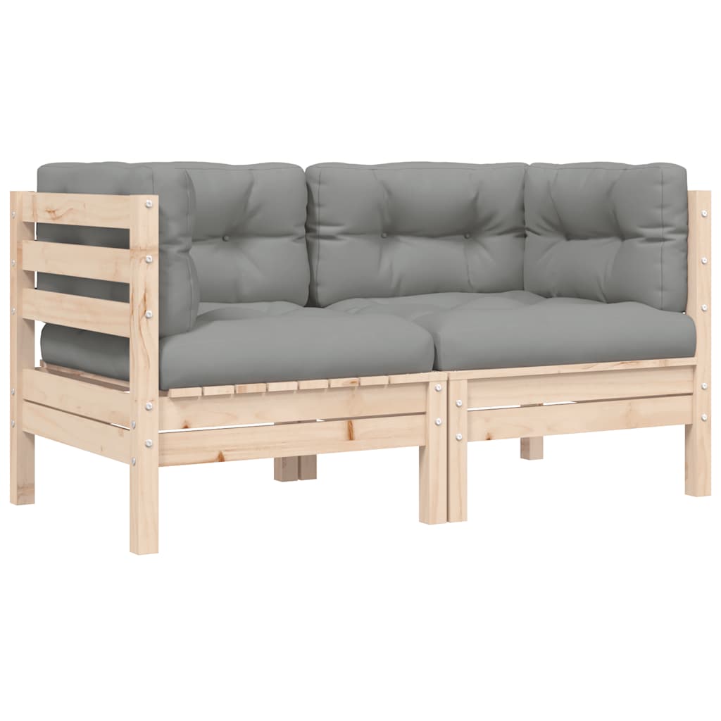 3 Piece Garden Lounge Set with Grey Cushions Solid Pine Wood