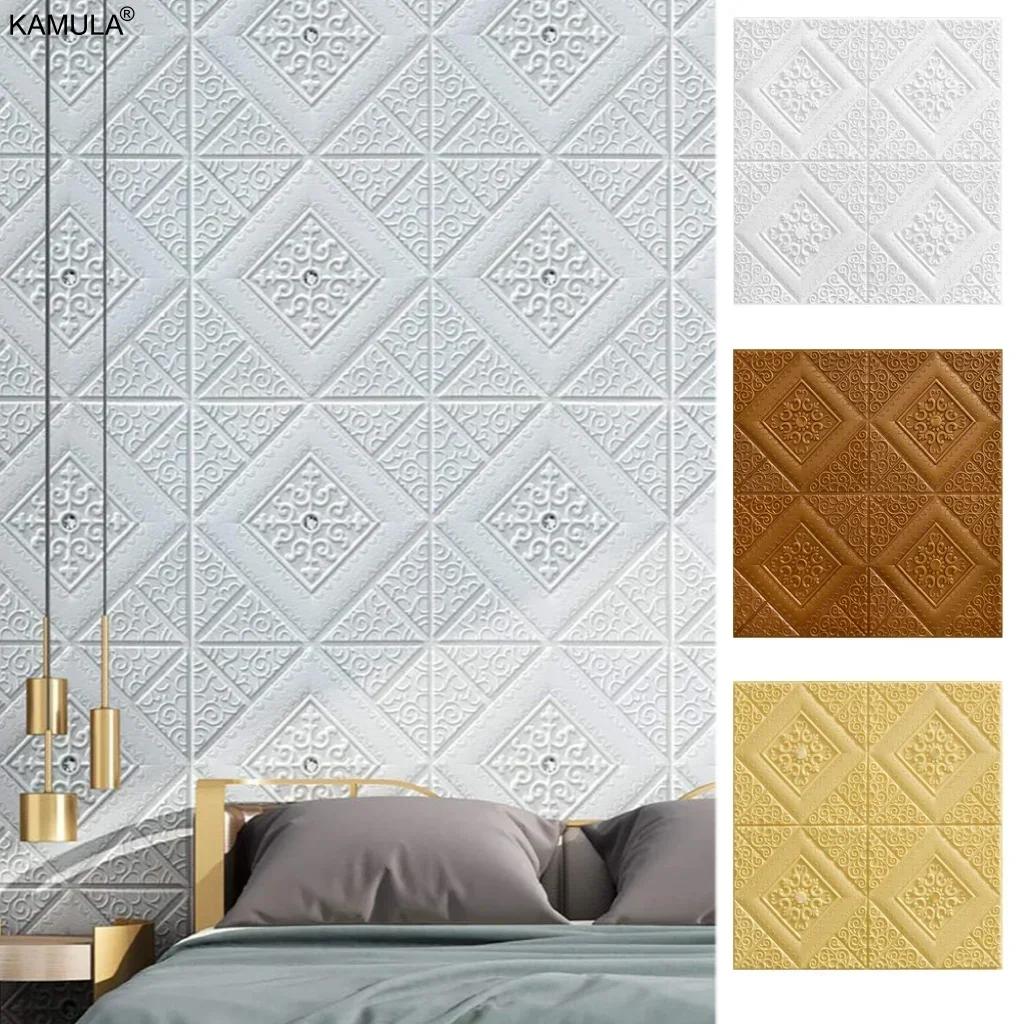 5pcs 3D Foam Stickers Self-adhesive Wall Stickers Ceiling Panel Waterproof Wallpaper Home Kid Room Office Decoration Soft Panel