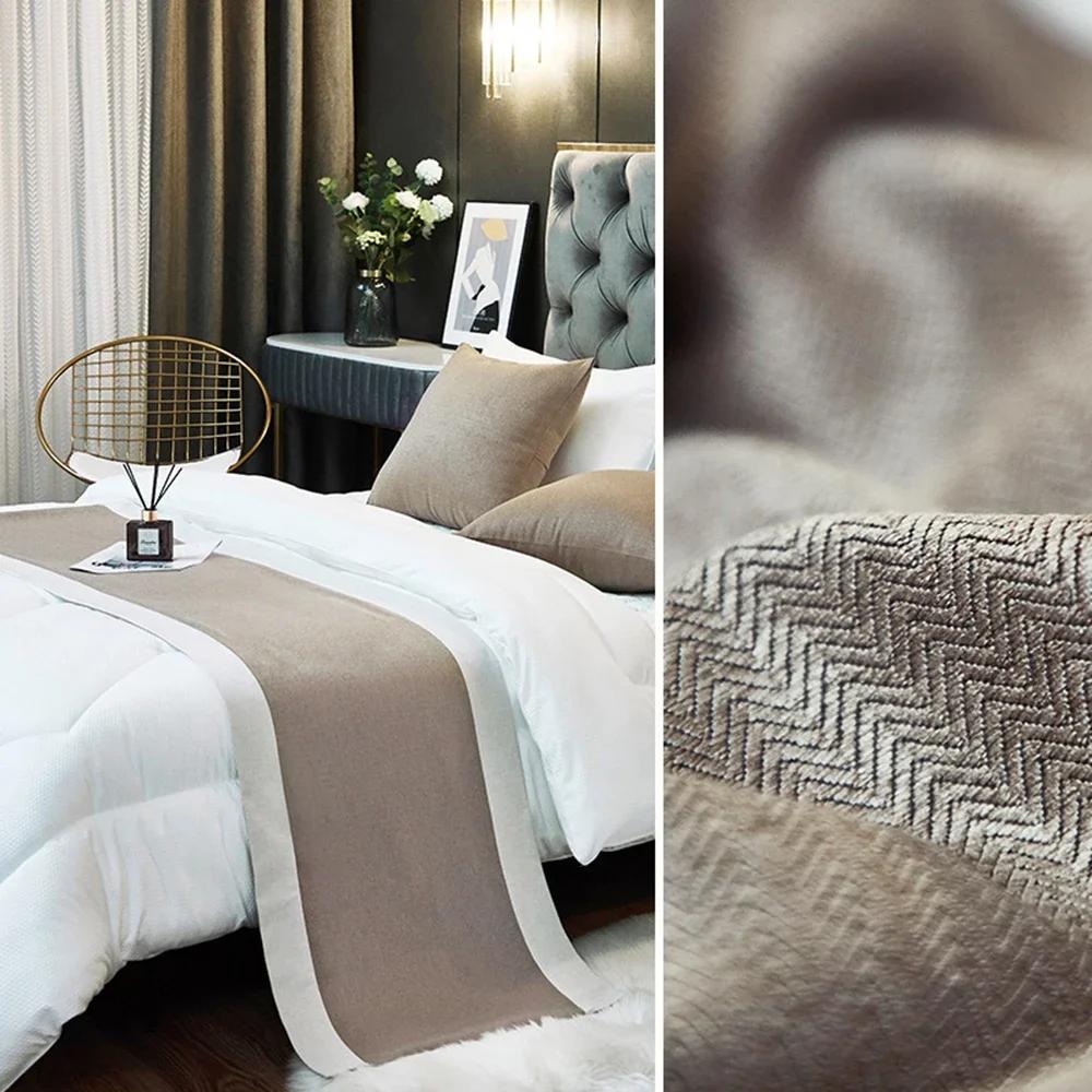 Nordic Cotton Linen Bed Runner Luxury Printing Embroidery Bed Flag Throw for Hotel Home Wedding Bedding Decor Bed Tail Towel
