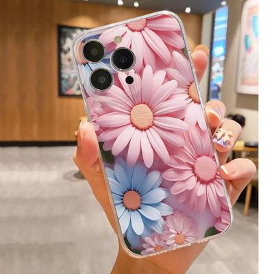 Rosa Blumige Anti-Fall Transparente Hülle für iPhone 14/15/16/17 Pro Max
