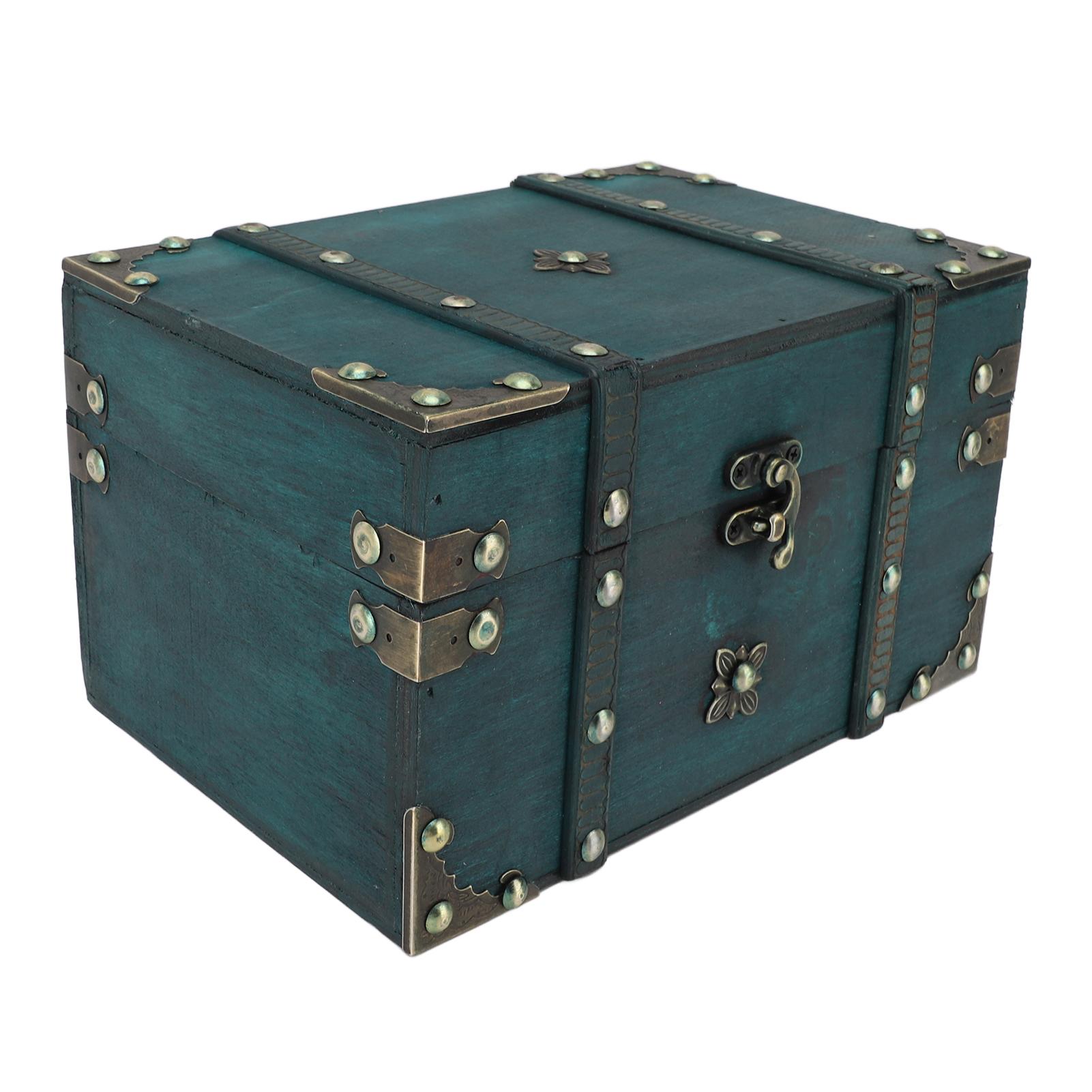 

Винтажный сундук-шкатулка Деревянная ретро шкатулка для хранения ювелирных изделий Декоративный сундук для сокровищ для декора дома, спальни Зеленый зелёный