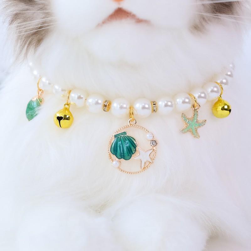 Cute Pet Collar With Pearl Beads Adjustable Bell Decor Cats Dogs