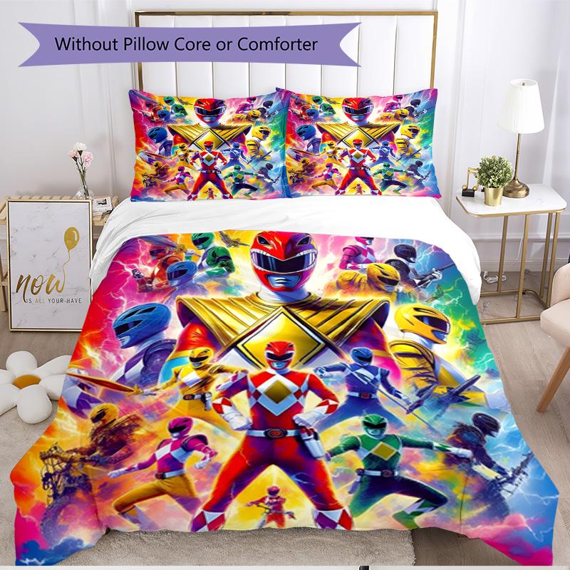 3-teiliges Bettbezug-Set (1 * Bettbezug + 2 * Kissenbezug, ohne Kern), Mighty Morphin Power Rangers Druck Weiches Ganzjahres-Bettwäscheset, Heim-Schlafzimmer-Dekoration