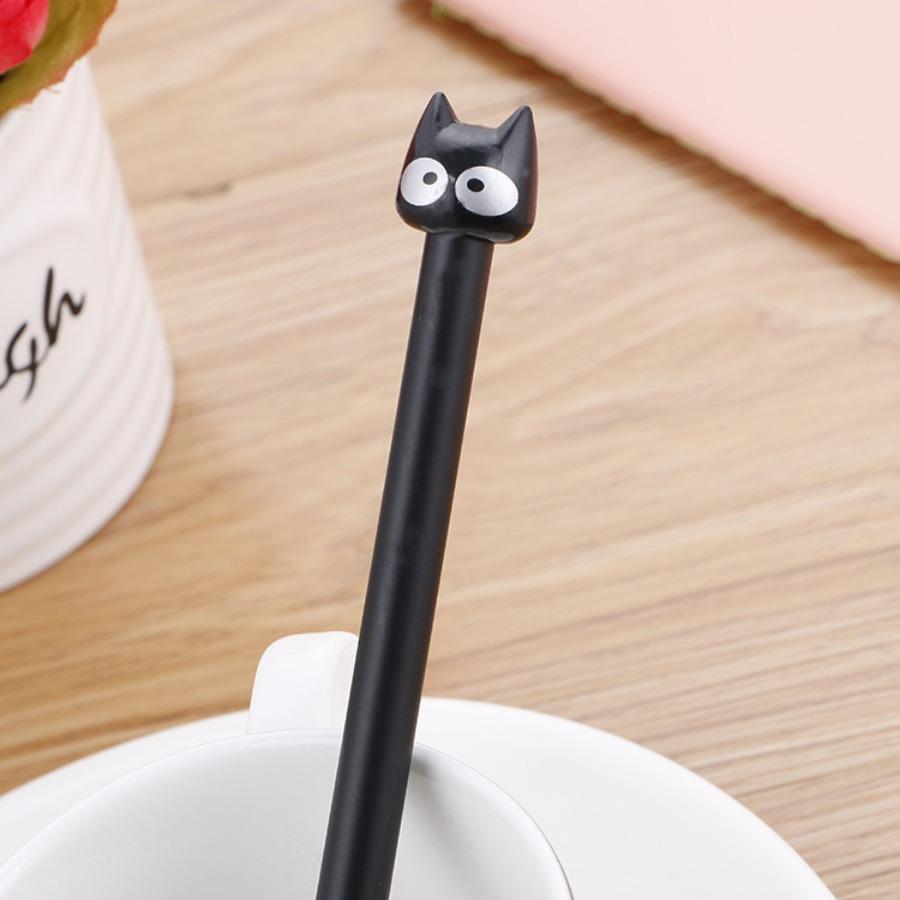 Back to school season 10pcs 0.5mm creative black kitten gel pen cute cartoon stationery water-based pen small fresh office signature pen