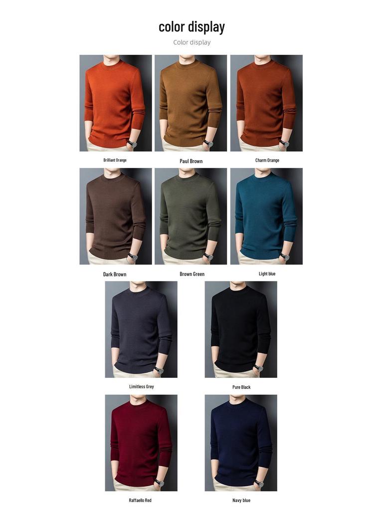 Men's 100% Pure Wool Half-High Neck Sweater, Machine Washable, Thick Base Layer - 2025 Autumn/Winter New Style