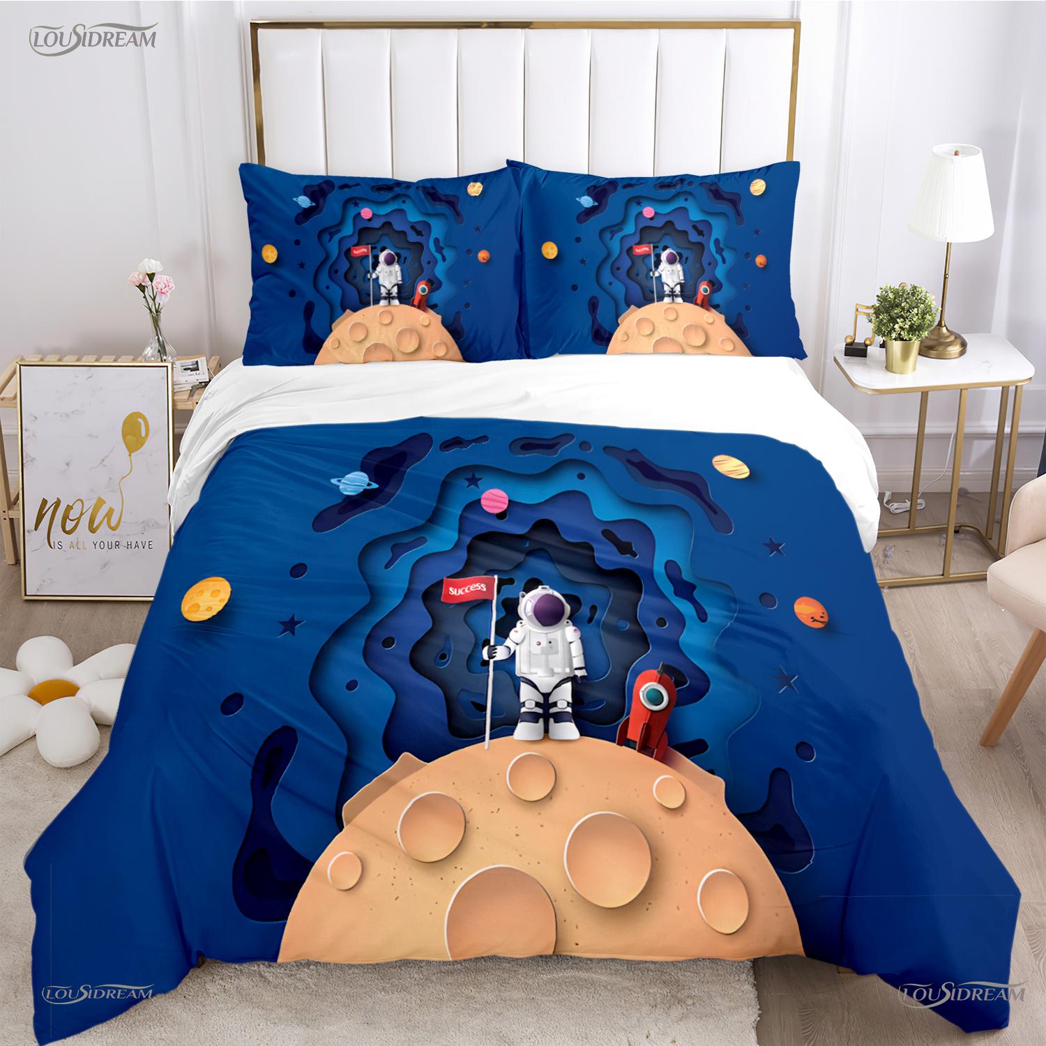

Мягкое постельное белье с принтом космонавта Астронавт Размер King-Size Extra Large Картонная упаковка Прекрасный комплект постельного белья Мягкий, приятный для кожи Подходит для подростков 100*200cm Single
