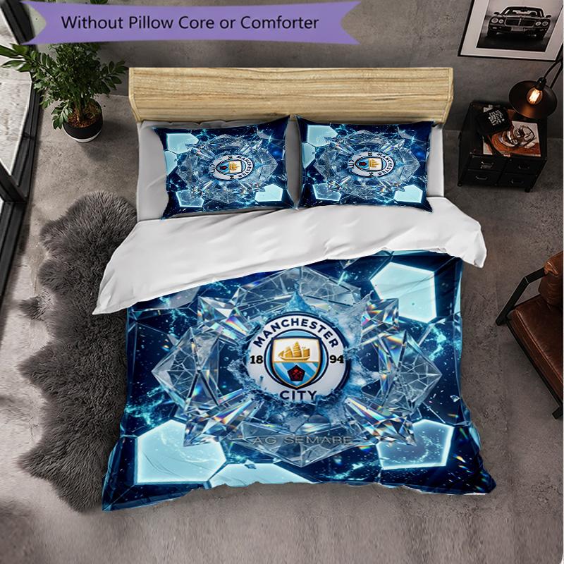 Set Lenzuola Manchester City Modello 3 Pezzi Morbida Copripiumino in Microfibra con Federe per Camera da Letto