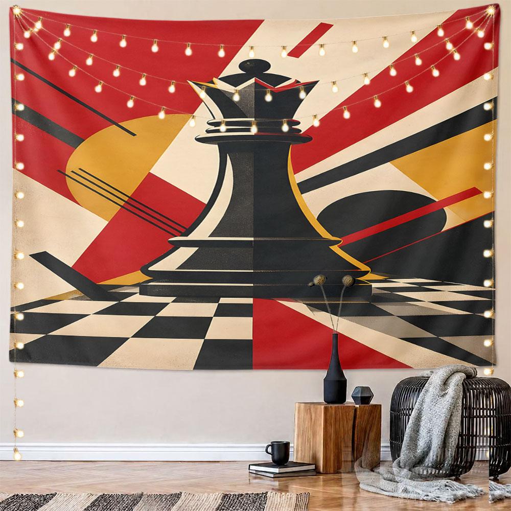 King Chess Piece with Abstract Art Pattern Wall Hanging Tapestry Decorative Tapestry Home Decor for Bedroom and Living Room
