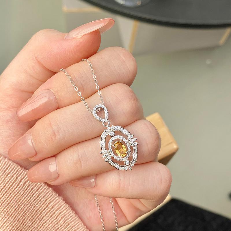 Natural spar pendant s925 sterling silver necklace women's premium elegant collarbone chain daily jewelry gift