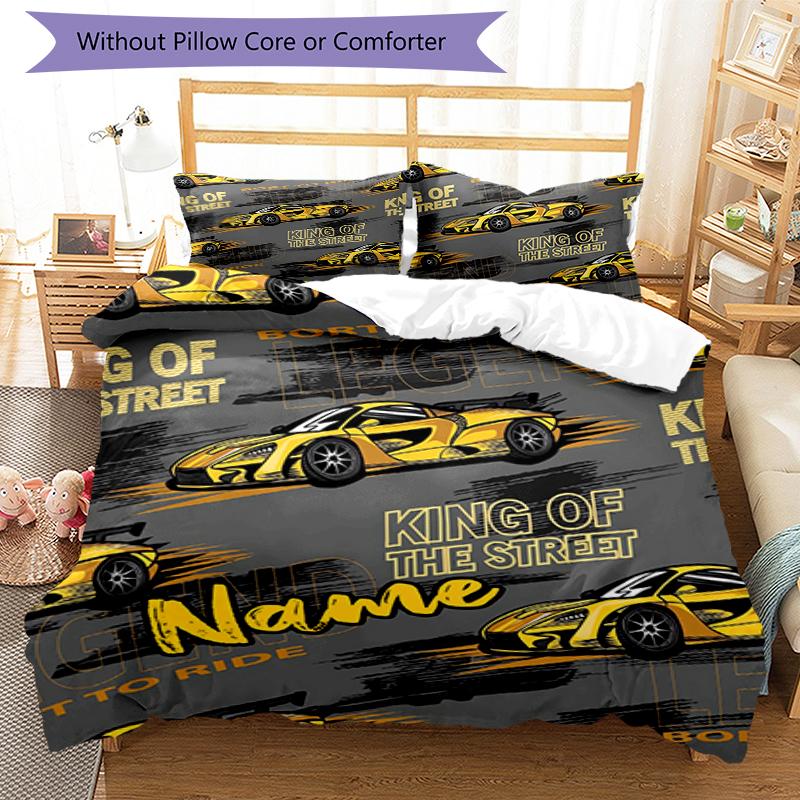 3pcs Custom Name Racing Bedding Set Duvet Cover Closure Includes 1 Duvet Cover & 2 Pillowcases, Soft and Comfortable for All Seasons.