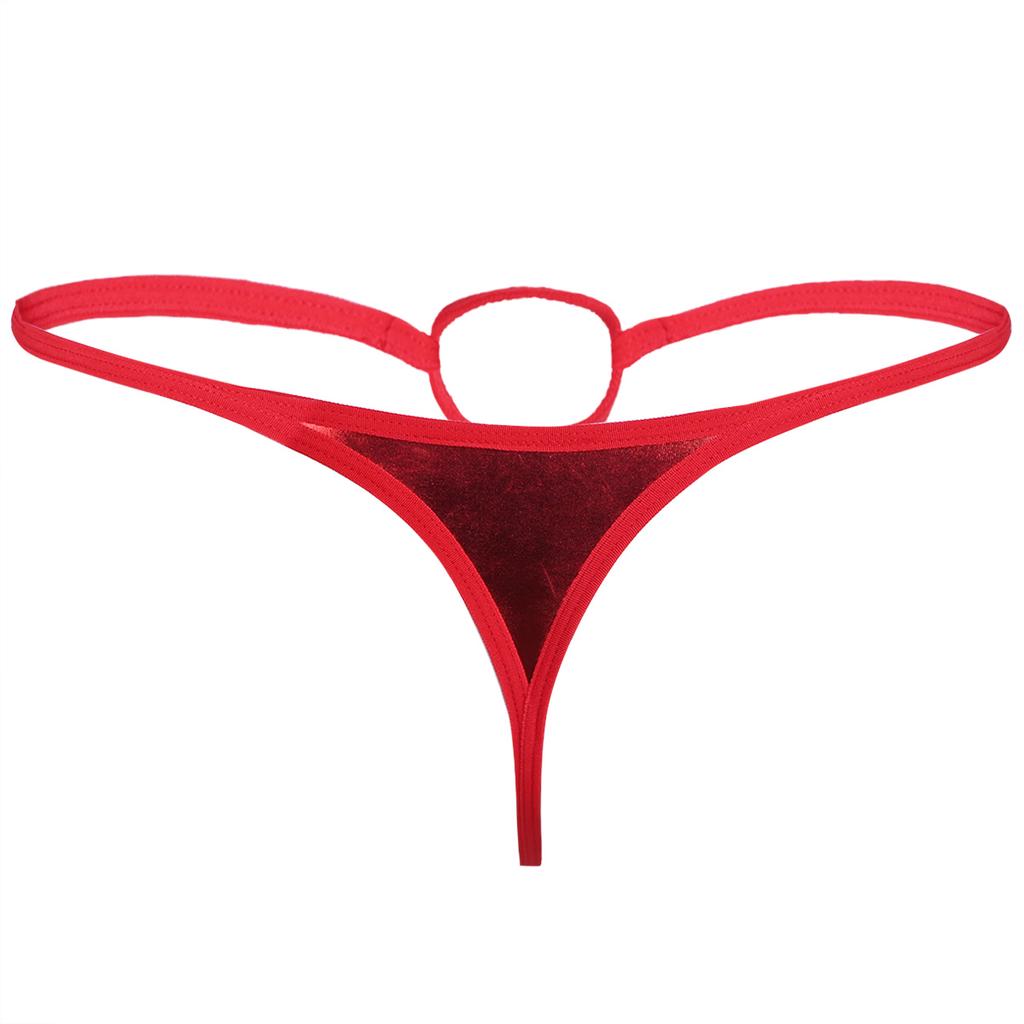 Men Lingerie Patent Leather G-String With Hole Loop Bikini Briefs Underwear Underpants