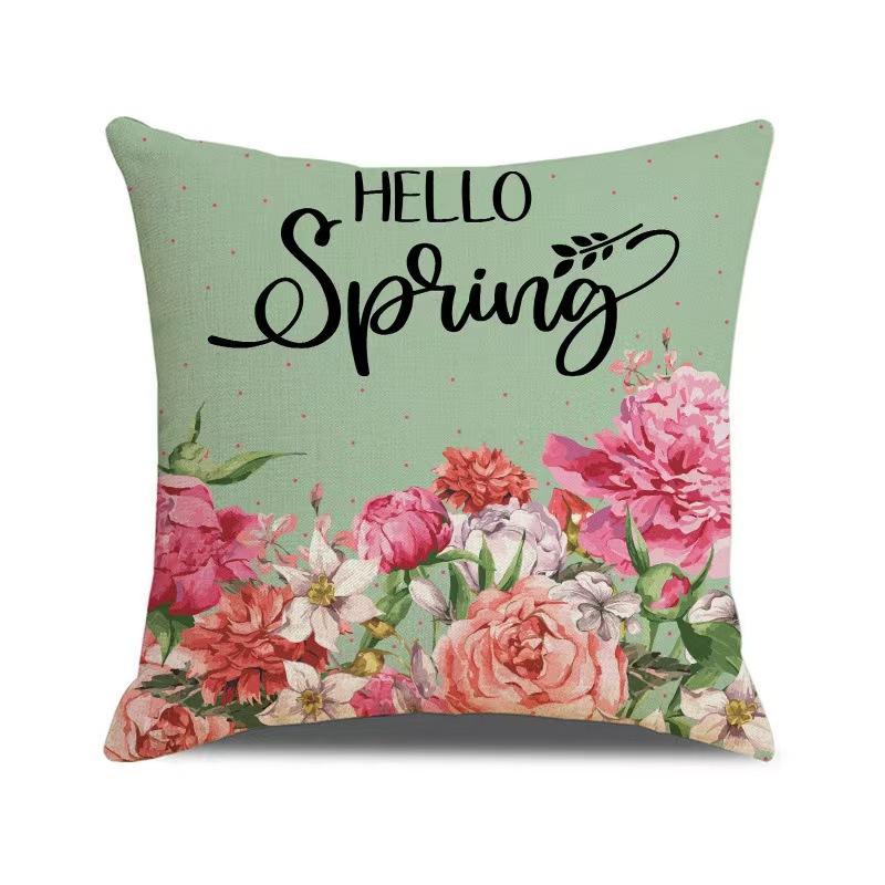 New Spring Geometric Print Pillow Cover Linen Green Set Combination Bedside Cushion Living Room Sofa Cushion Cover