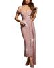 OS7036 Women's Off-the-Shoulder Sequin Sleeveless Dress: European and American Style