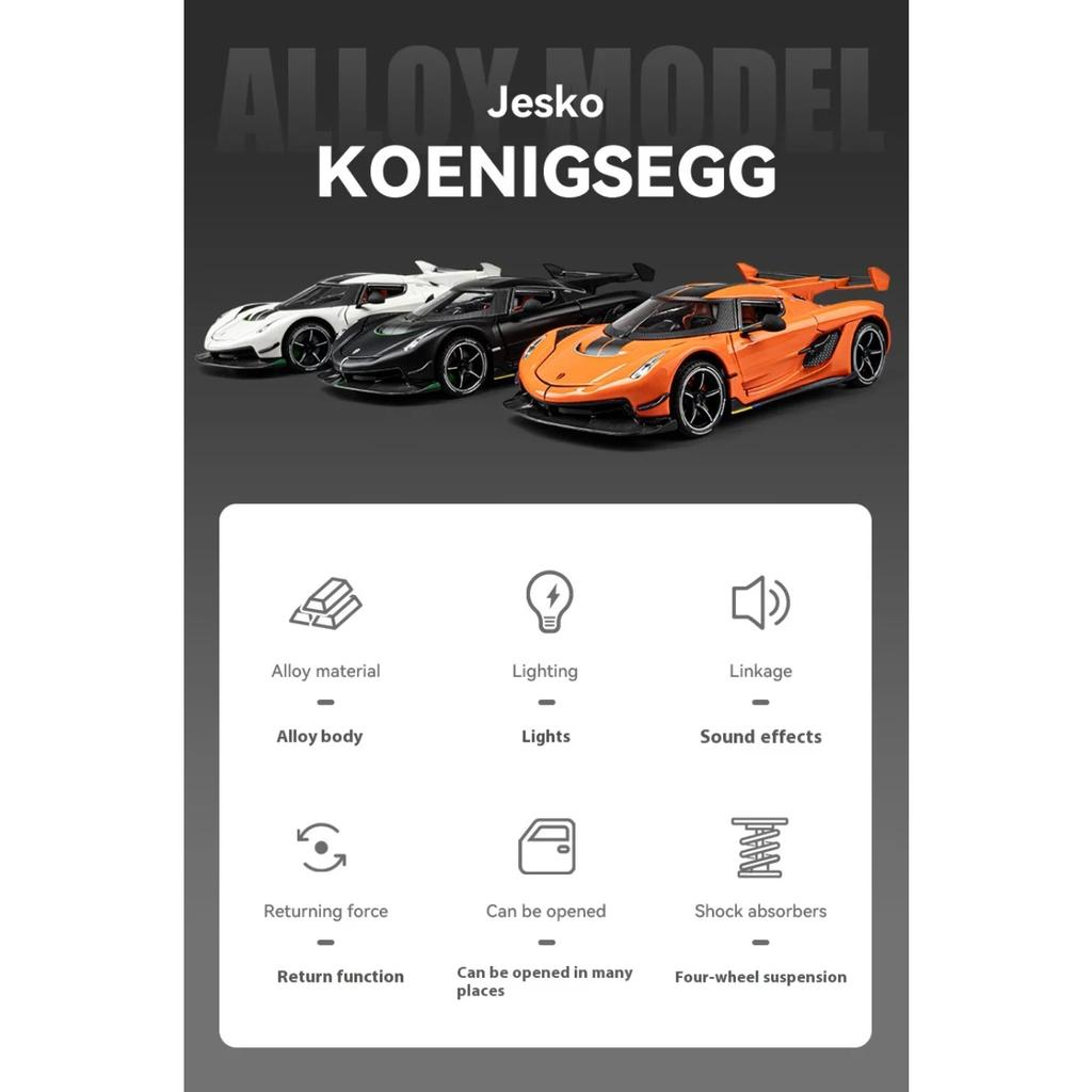1/24 Koenigsegg Jesko Cool Sports Car Alloy Model, Rotor Door, Simulated Sound and Light, Restored Details, Exquisite Desktop Ornaments