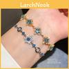 Light Luxury Zircon Flower Cuff Bracelet With Geometric Design For Female Wear
