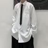 Men's Solid Color Shirt Male Turn Down Collar Black Tie Long Sleeved Shirt New Korean Style Loose Casual Comfortable Top